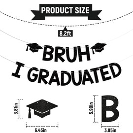 Bruh I Graduated Banner - Bruh You Did It Sign, Class of 2026 Grad Party Decor, Bruh Teenager Graduation Party Decorations Black Glitter