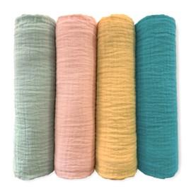 SwaddleDesigns Cotton Muslin Swaddle Blankets for Baby Boy & Baby Girl, Set of 4, Neutral Receiving Blankets for Newborn, Baby Registry & Gift, 46x46 inches,Paradise