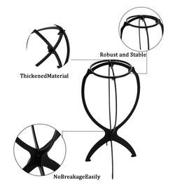 Youery 3 x Plastic Wig Stand, Wig Head, Wig Stand Set, Wig Hold, 3 Pieces Wig Net, 35 x 18 cm, Black, Can be Used for Hats and Wigs