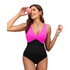Holipick Hot Pink Black Women Tummy Control One Piece Swimsuit