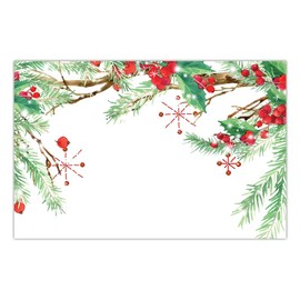 Christmas Table Placemats Disposable, Xmas Placemats For Dining Table, Holiday Party Paper Placemats and Place Mats, Set of 25, 17 inches x 11 inches (Holly Evergreen)