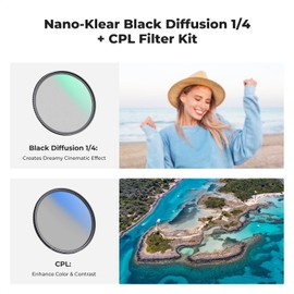 K&F Concept 55mm Black Diffusion 1/4 + Polarizing Filter Set Cinematic Mist Effect Filter and CPL Filter 2PCS (Nano-K Series)