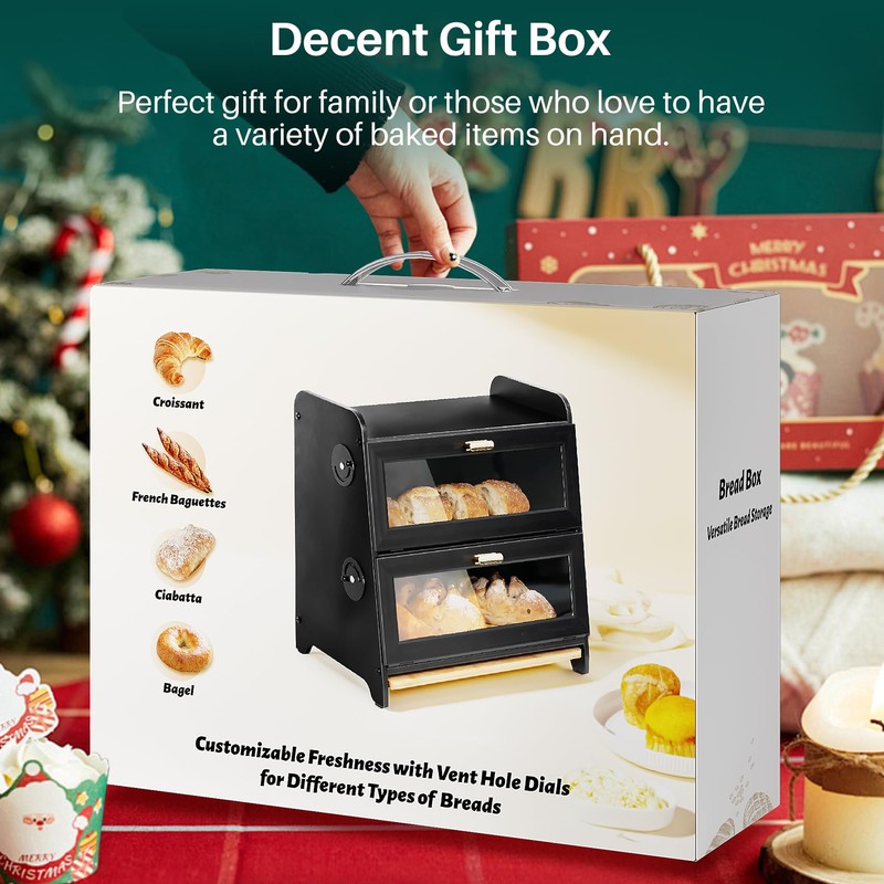 SNTD Bread Box - Kitchen Countertop Bread Storage Container with