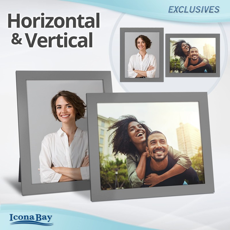 Icona Bay 8x10 Picture Frames (Gray, 3 Pack), Sturdy Wood