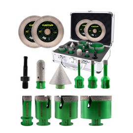 Tile Hole Saw Kit 12pcs- KURSTOL Diamond Core Drill Bits 6/8/10/20/35/50/65MM+4/5'' Finger Bit+2'' Chamfer Bit+2pcs 4-1/2'' Cutting & Grinding Disc+Adapter for Tile Porcelain Ceramic Granite Marble
