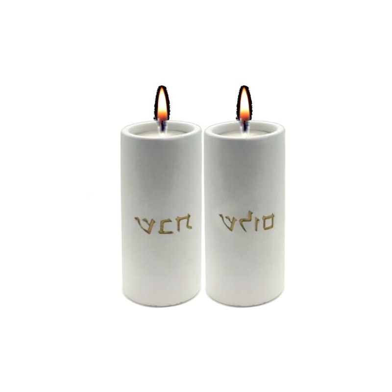 Modern Painted Concrete Set of Candlesticks for Shabbat and Holiday