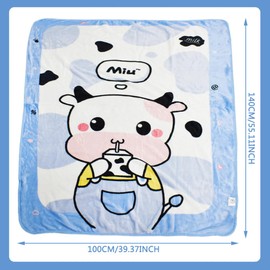 SWZY Cartoon Blanket Flannel, Cow Blanket for Kid, Anime Throw Blanket, Soft Cozy Fleece Plush Warm Flannel Bedding Blanket for Girls Kids Couch Travel(100 * 140cm