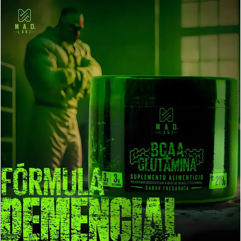 BCAA Glutamina MAD LABZ 210g Sabor Fresandia 30 Servicios Deportivo