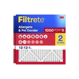 Filtrete 12x12x1 Air Filter, MERV 11, MPR 1000, Allergens & Pet Dander, 3-Month AC and Furnace Filters, Cleaner Air, Reliable Airflow, 2 HVAC Filters 