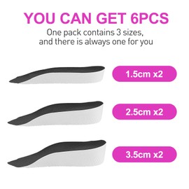 3 Pairs Height Increase Insoles, Heel Lifts for Shoes, Heel Lift Inserts for Men and Women, Heel Lifts for Achilles Tendonitis and Leg Length Discrepancy (Woman, 0.6"/1"/1.4" Height)