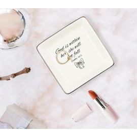 WODMIS Christian Preppy Bow Ceramic Jewelry Tray Dish, Coquette Bible Verse Jewelry Plate Ring Trinket Dish, Trendy Aesthetic Ribbon Gifts for Women Bestie Best Friends