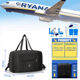 PALAMEA EasyJet Travel Bag Foldable Hand Luggage 40 x 25 x 20 45 x 36 x 20 cm EasyJet Duffel Bags Travel Luggage Lightweight Sports Bag for Travel Sports Gym Holiday Weekender Hand Luggage, Black