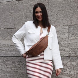 Berliner Bags Vintage Mona XL Bum Bag, Leather Shoulder Bag, Crossbody Bag, Belt Bag for Men and Women - Brown, camel, vintage