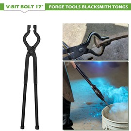 Yoursme 17" V-Bit Forge Tongs Bolt Blacksmith Tongs, Wolf Jaw Tongs Assembled Knife Making Tongs