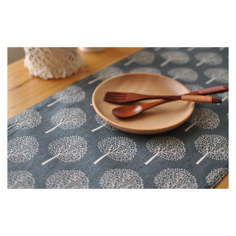 CosyAurora Linen Table Runner Mulberry Trees Navy Blue, Seasonal Kitchen