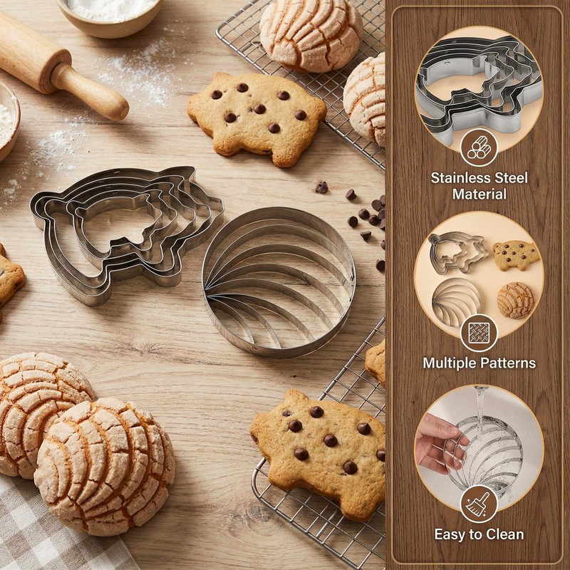 Concha Cutter Set, 5 Pcs Pig Cookie Cutters with Concha