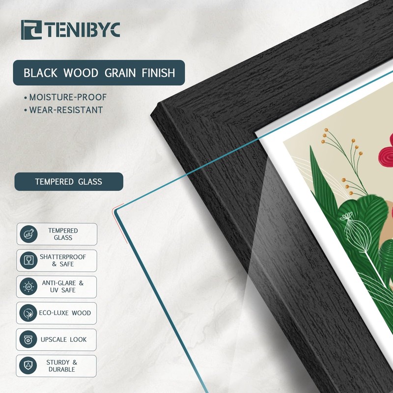 TENIBYC 8x10 Picture Frame 4 Pack, Black Wooden Textured, HD