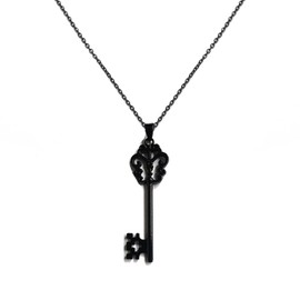 LittleFathand Black Key Necklace Vintage Gothic Key Pendant Necklace Dainty Key Choker Necklace for Women Men Gothic Jewelry Gift, Zinc, No Gemstone