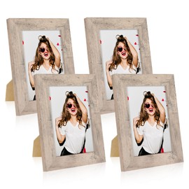 iRahmen 5x7 Picture Frame Set of 4, Smoke Gray Frame with High Definition Glass, 5 x 7 Wood Photo Frames for Tabletop Display and Wall Mounting