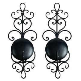 Remenna - Juego de 2 candelabros de pared de metal para colgar en la pared, candelabros de pared para decoración de recámara, comedor, color negro (LY0017)