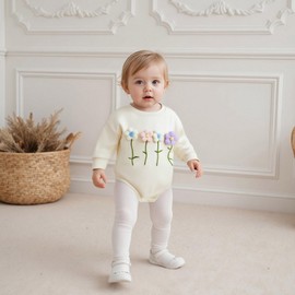 YINGISFITM Newborn Baby Girl Clothes 3D Floral Long Sleeve Sweatshirt Romper Bubble Onesie Fall Winter Infant Outfits (Beige, 6-12 Months)