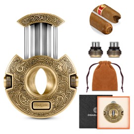 CIGARLOONG Cigar Punch Cutter Bronze Engrave Double Size Drill Cigar Hole Cutter(Gold1)