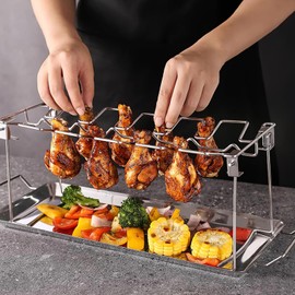 Foldable Stainless Steel Chicken Leg Grill Rack - 14 Slots Drumstick Holder for BBQ Outdoor Cooking Even Heat Distribution & Easy Cleaning