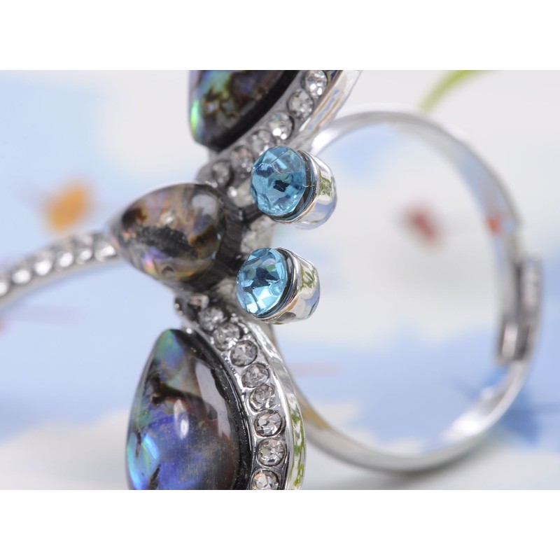 Alilang Clear Rhinestone Abalone Colored Enamel Firefly Dragonfly Statement Ring
