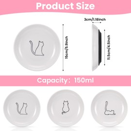 Hejo Pack of 3 Ceramic Cat Bowls, White Feeding Bowl for Cats, Non-Slip Feeding Bowl for Cats, Flat Cat Plate, Cat Bowl for Cats, Small Dogs (Cat Motif)