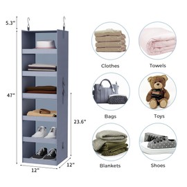 FLYBOX Closet Organizer and Storage, Collapsible Hanging Closet Organizer, 3 Shelf Sturdy Baby Closet Organizer & Ideal for RV,Camper Bed Side Closets Gray, 29 ¾" H X 12" W X 12" D, 2 Pack