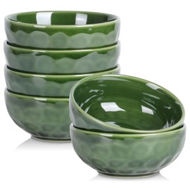 vicrays Ceramic Salad Bowls Set for Kitchen, Serving - 26 Ounce Soup Bowls, Pasta Bowls, Chip Resistant, Dishwasher Microwave Safe, Large, Fluted, stoneware, Set of 6 (Green)