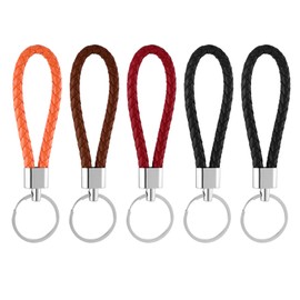 BOHUIZ 5Pcs Braided Leather Keychain, Handwoven Keyring Straps for Men and Women with Metal Key Fob and Keyring for Home, Office, Car Keys, Bags, and Wallets