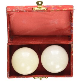 Asian Home White Stone Chinese Massage Balls - Hand Massage, Stress Relief, 2.5" Diameter