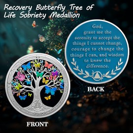 ACGZQY 4 Month Sobriety Chip, Recovery Tree of Life Sobriety Coin Colorful Butterfly AA Coin and Medallions Vintage AA NA Sober Anniversary Token Gifts Narcotics Alcoholics Anonymous Recovery