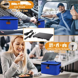 Aotto Portable Oven, Electric Lunch Box Food Heater - 12V/24V/110V 3-in-1 Car Food Warmer - Heated Lunch Box for Adults - Cook, Reheat & Keep Meals Warm for Car, Truck, Travel, Work, Home - Blue