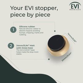 EVI Herrajes Wall Mounted Door Stop,Matte Brass - Black Rubber,24x14mm,I-205/24-MT