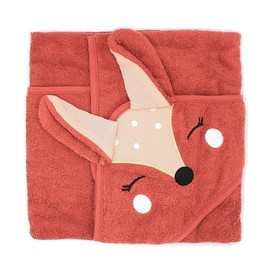 100% Organic Cotton Hooded Baby Bath Towel in Adorable Animal Designs| Super Soft, Thick, Warm & Absorbent | OEKO-TEX certified and Machine Washable | 75cm x 75cm (Red & Pink Fox)