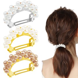 3 Pcs Pearl Ponytail Hair Clips Artificial Pearl Hair Barrettes Semi Circle Spring Ponytail Hair Clip Fashion Hairpin Decorative Hair Accessories for Women