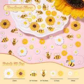 70 piezas de resina, abejas, margaritas, decoración de resina plana, girasoles, abejas, dijes para manualidades, coronas, adornos y suministros de fiesta temáticos de abejas
