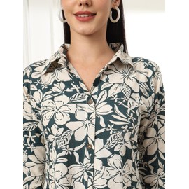 Pure Cotton A-Line Co-ord For Women's | Floral Print Co-ord set | Cotton Cord Set | A-Line Cord Set | Up & Down Cord Set | Cord Set (DARK GREEN)