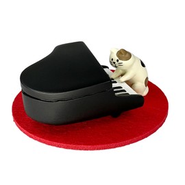 Refintural Cute Cat Playing Piano Statue - Resin Sculpture for Desk Decor in Office, Bedroom, or Fairy Garden (No-Sound Piano Statue)