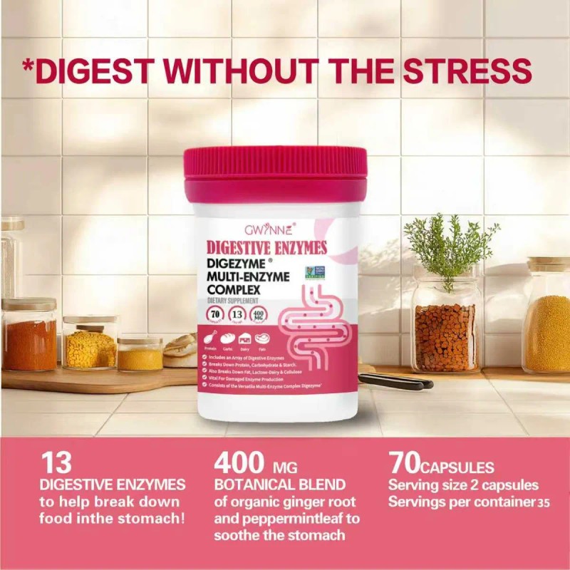 Gwynne Enzimas Digestivas - 13 Enzimas 400mg Para Salud Digestiva