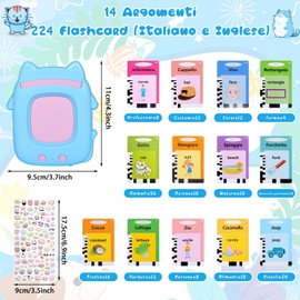 Flash Cards Talking Italian, 244 Words Flashcards Talking Set with DIY Stickers, Vocabulary Games Children Montessori Games Educational Game for Children 1-6 Years