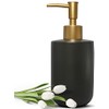 Liquid Soap Dispenser for Bathroom with Gold Pump，Dish Soap Dispenser for Kitchen Sink，Refillable Countertop Lotion Ceramics Black Hand Soap Dispenser for Shower 420ml (Cylindrical Black Bottle)