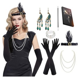 Roontin 20s Costume Set, Great Gatsby Accessories, 1920s Hair Accessories, Carnival Women's Accessories, V6