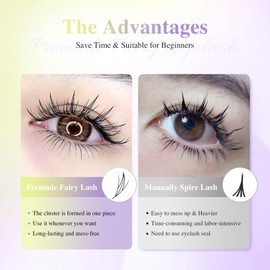 NAGARAKU Premade Fairy Eyelash Extensions Air Series Comic Style Manga Anime Individual Lashes Volume Soft Black Flat Root Spikes Fans Eyelashes DIY Clusters Lash Salon -0.07 C Curl 10mm
