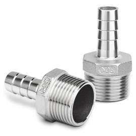 QZKJQDD Pack of 2 Hose Nozzles, Stainless Steel, Reduction Hose Barb Adapter, 10 mm OD Barb to 3/4 Inch BSP Male Hose Barb, Hose Connector, Compression Fittings for Water, Industry