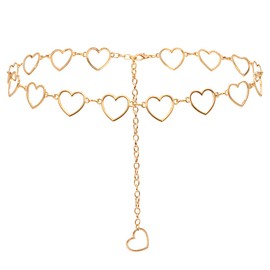 WBZOWRB 1 Piece Belt for Dress, Belt for Dresses, Heart Shape Waist Chain Made of Metal for Women, Gold Adjustable Body Link Belt, Fashion Waist Belt for Denim Dresses (Silver), a