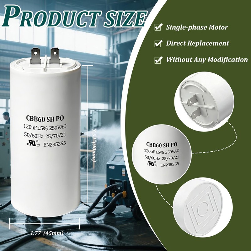120uF 250VAC CBB60 Motor Run Capacitor Compatible with Ryobi Electric