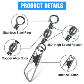 AGOOL Fishing Swivels & Snaps, 60/120pcs Barrel Swivels with Nice Snaps, Solid Rings High Strength Fishing Tackle Accessories